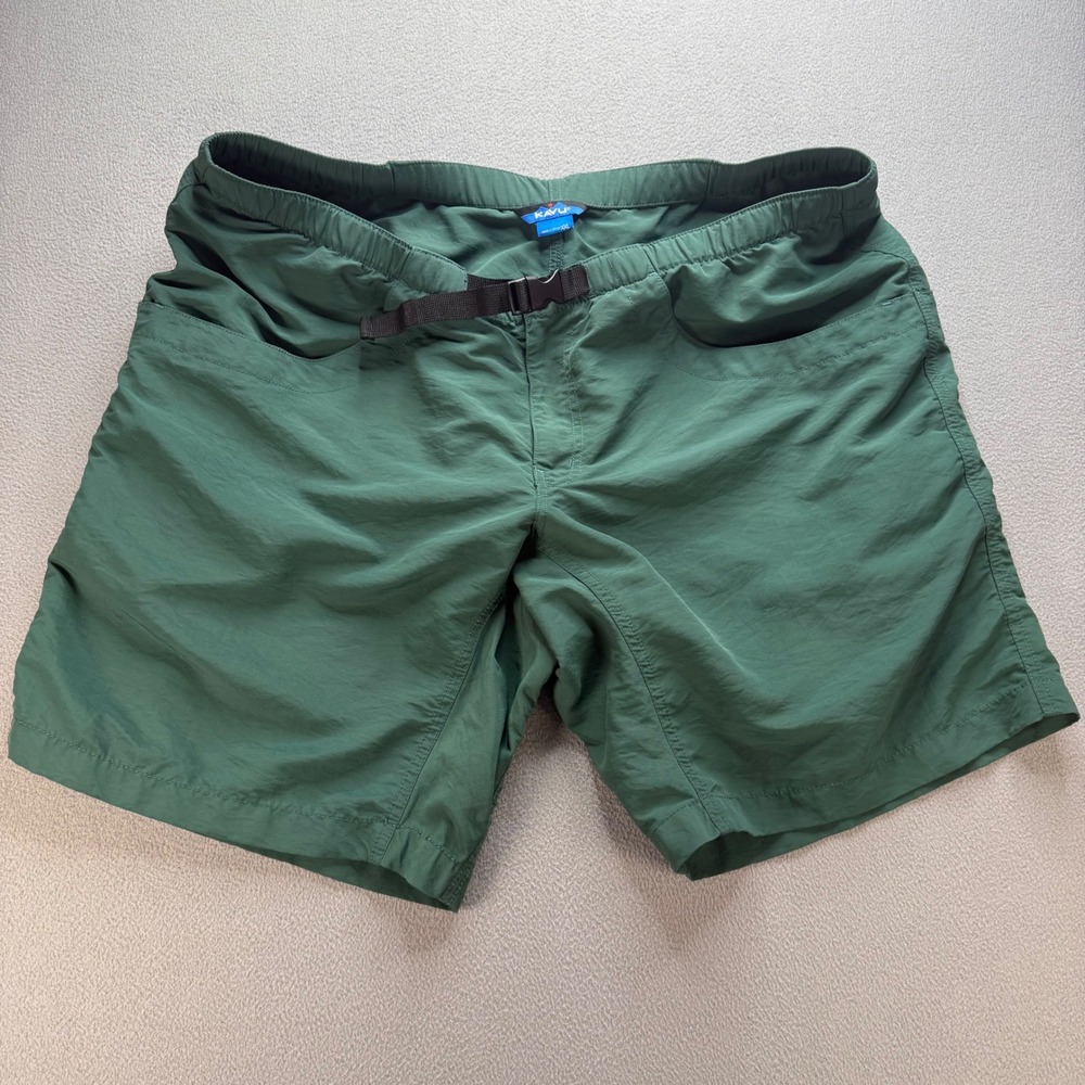 KAVU Shorts Mens XXL Green Big Eddy Nylon Hiking Outdoor Belted